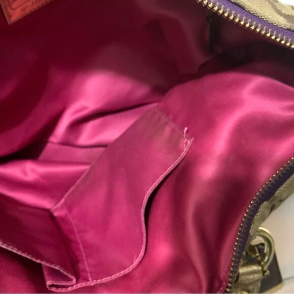 Coach Poppy Tartan Plaid Glam 15882 Shoulder Handbag Tote - Tan Purple Gold - Picture 16 of 16